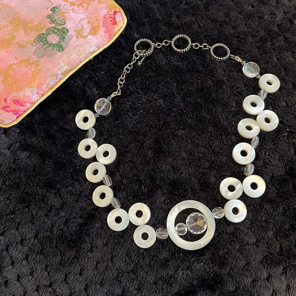 White pearl shell statement necklace